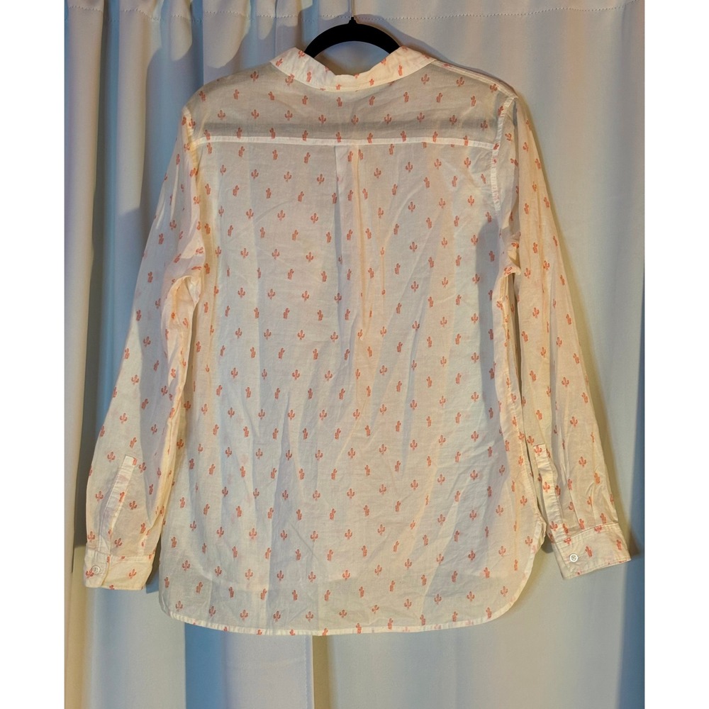 Gap Womens White Cactus Print Sheer Long Sleeve Popover Button Down Shirt Size L - Picture 3 of 5